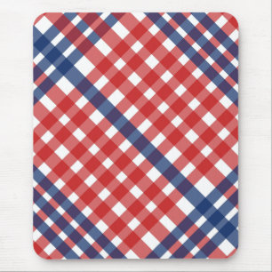 Red White and Blue Gingham Plaid Mouse Pad