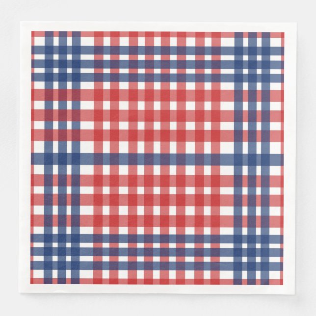 Red White and Blue Gingham Plaid Napkin (Front)