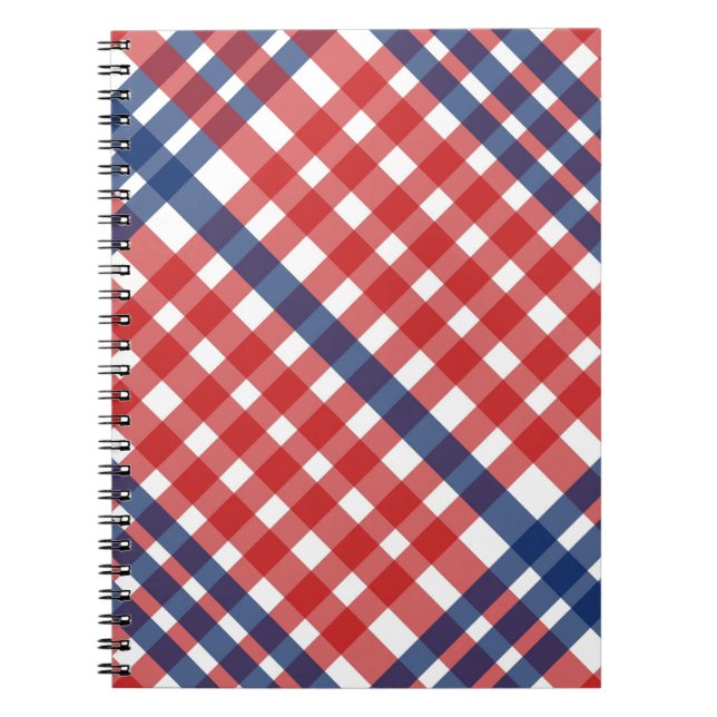 Red White and Blue Gingham Plaid Notebook (Front)