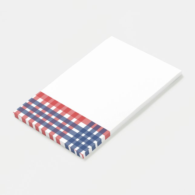 Red, White and Blue Gingham Plaid Post-it Notes (Angled)