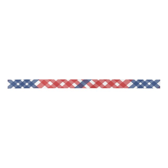Red White and Blue Gingham Plaid Satin Ribbon (Front)