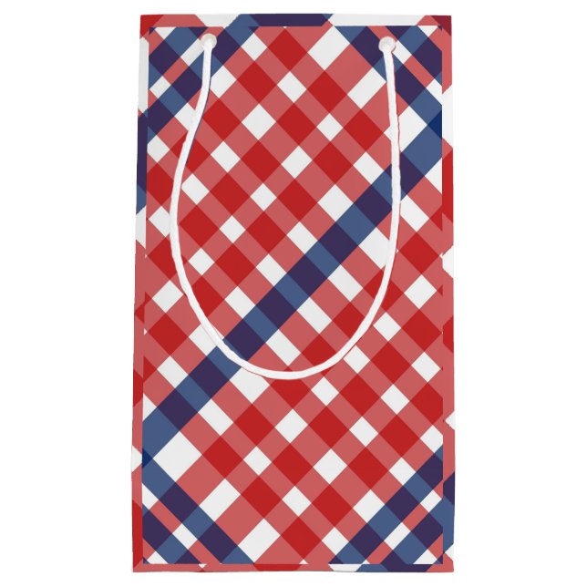 Red, White and Blue Gingham Plaid Small Gift Bag (Front)