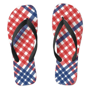 Red White and Blue Gingham Plaid Thongs