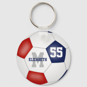 red white and blue girls boys soccer ball key ring