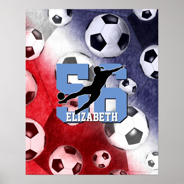 red white and blue girls' commemorative soccer poster (Front)