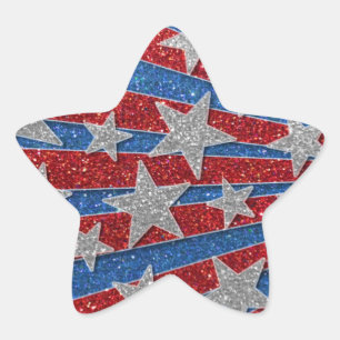 Red White and Blue Glitter American Stars Stripes Star Sticker