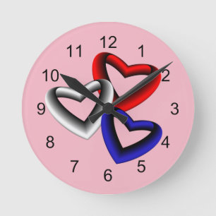 Red White and Blue Gradient Hearts Round Clock