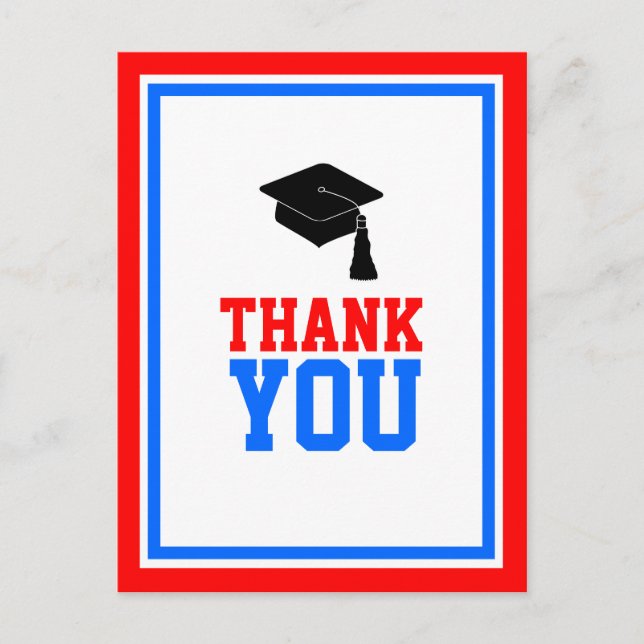 Red White and Blue Graduation Party Thank You Postcard (Front)