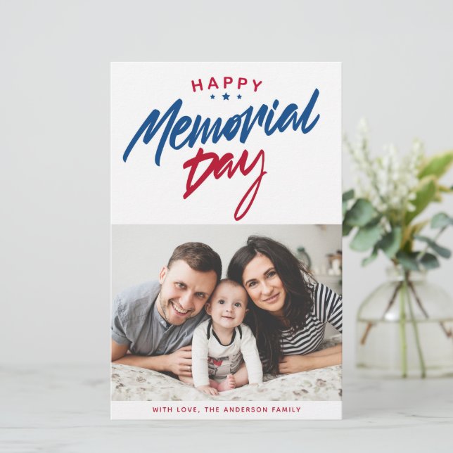 Red, White and Blue Happy Memorial Day Photo Card (Standing Front)