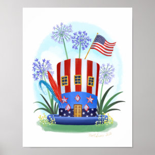 Red White and Blue Hat House Art Print  