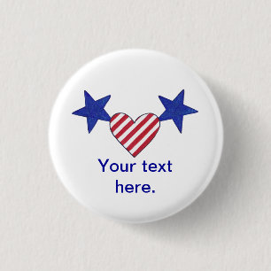 Red White and Blue Heart Stars and Stripes 3 Cm Round Badge