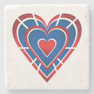 Red White and Blue Heart Stone Coaster