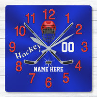 Red White and Blue Hockey Clock Hockey Room Decor