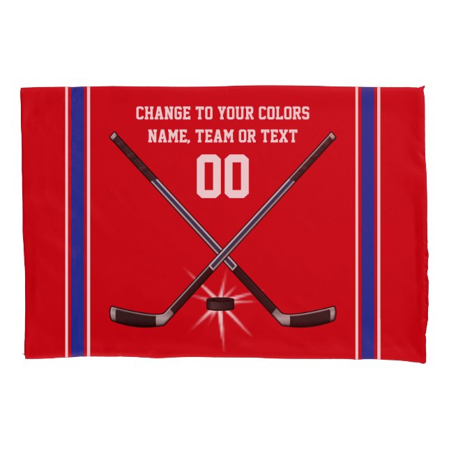 Red White and Blue Hockey Pillow Case Personalised (Front)