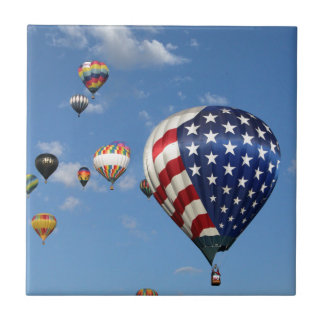 Red, White and Blue Hot Air Balloon Ceramic Tile