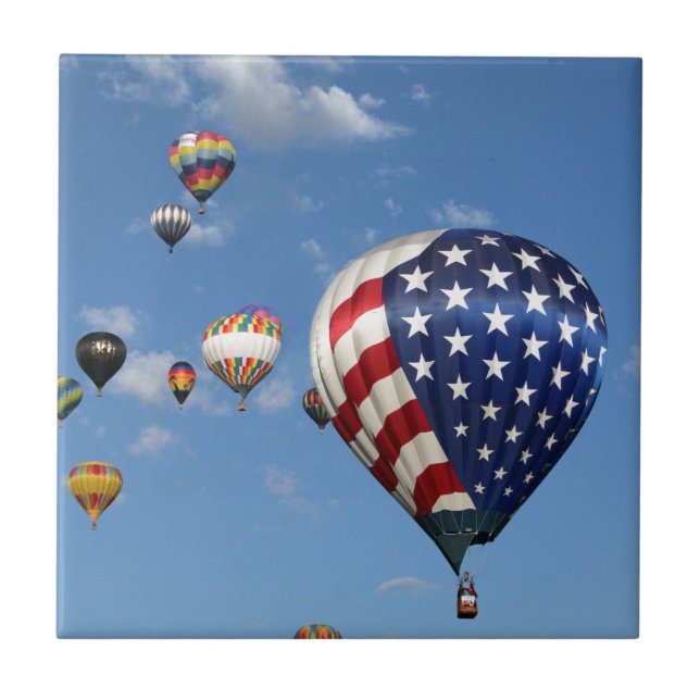 Red, White and Blue Hot Air Balloon Ceramic Tile (Front)