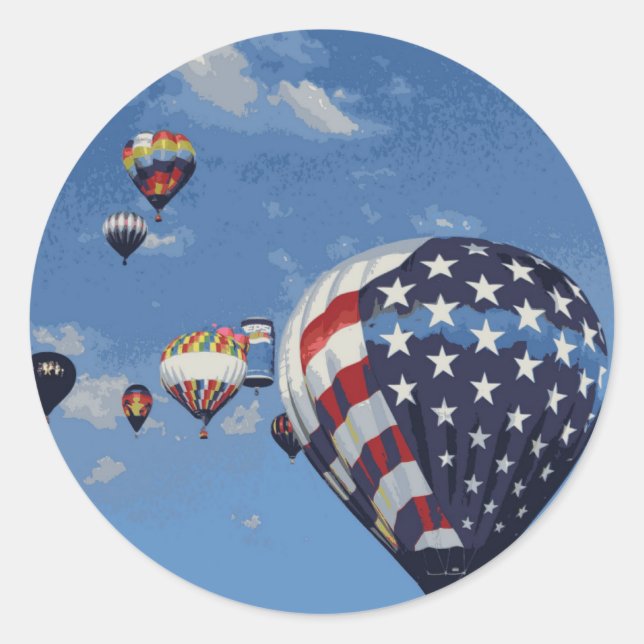 Red, White and Blue Hot Air Balloon Classic Round Sticker (Front)