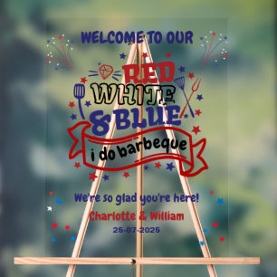 Red White and Blue i do BBQ Couple Bridal shower  Acrylic Sign
