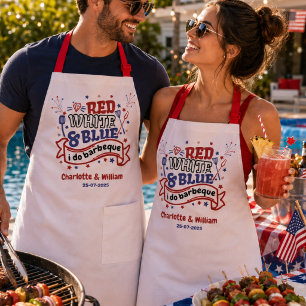 Red White and Blue i do BBQ Couple Bridal shower Apron