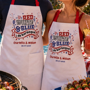 Red White and Blue i do BBQ Couple Bridal shower Apron