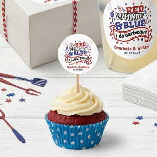 Red White and Blue i do BBQ Couple Bridal shower Classic Round Sticker