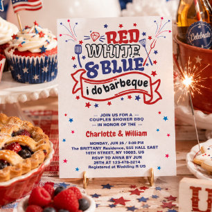 Red White and Blue i do BBQ Couple Bridal shower  Invitation