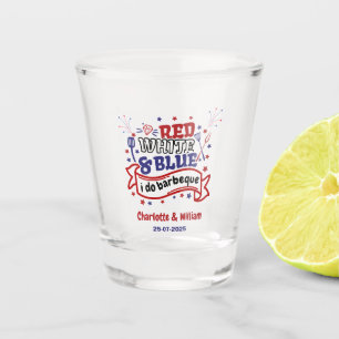 Red White and Blue i do BBQ Couple Bridal shower Shot Glass