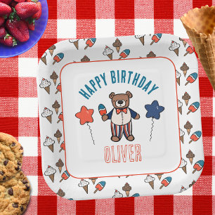 Red White and Blue Ice Cream Party Birthday Paper Plate