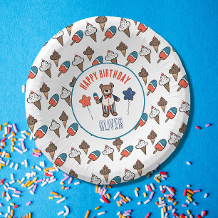 Red White and Blue Ice Cream Party Birthday Paper Plate
