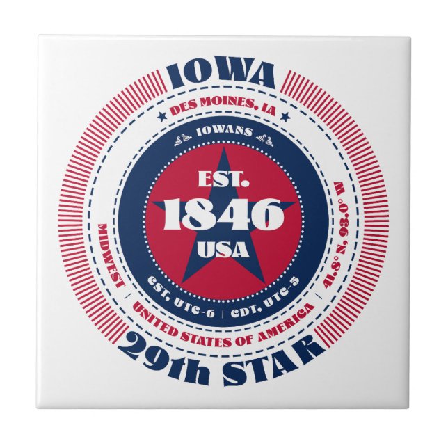 Red, White, and Blue Iowa Ceramic Tile (Front)