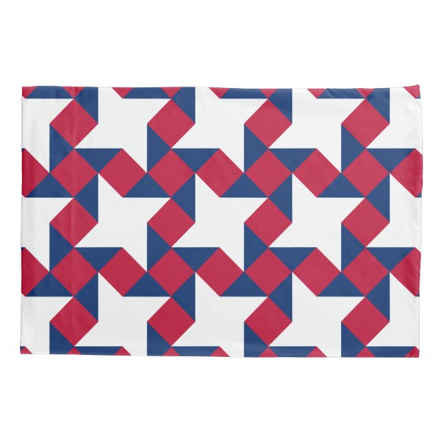 Red, White and Blue July Fourth Patchwork Pattern Pillowcase (Back)