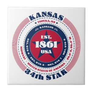 Red, White, and Blue Kansas Ceramic Tile