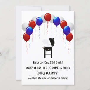 Red White and Blue Labour Day BBQ Party Invitatio Invitation