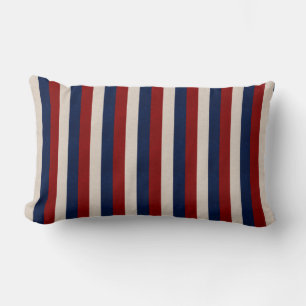 Red White and Blue Leather Stripes Lumbar Pillow