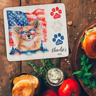 Red White and Blue Long Haired Chihuahua Dog Treat Cutting Board