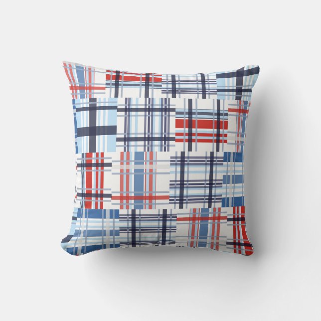Red, White and Blue Madras Throw Pillow (Front)