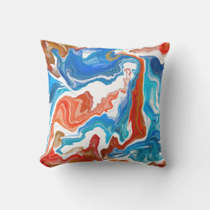 Red, White and Blue Marble Fluid Art Cushion