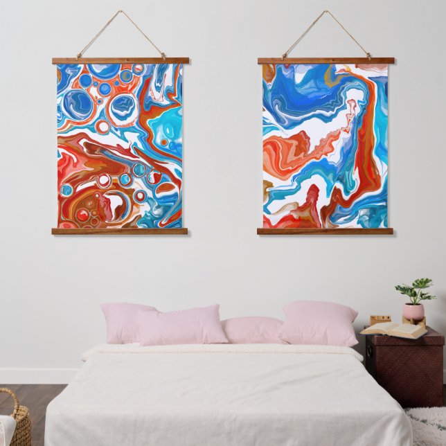 Red, White and Blue Marble Fluid Art Hanging Tapestry (Bedroom)