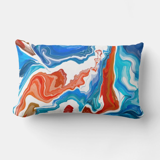 Red, White and Blue Marble Fluid Art Lumbar Cushion (Front)