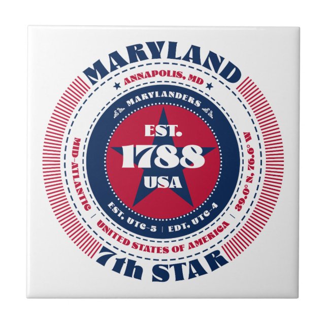 Red, White, and Blue Maryland Ceramic Tile (Front)