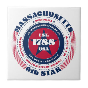 Red, White, and Blue Massachusetts Ceramic Tile