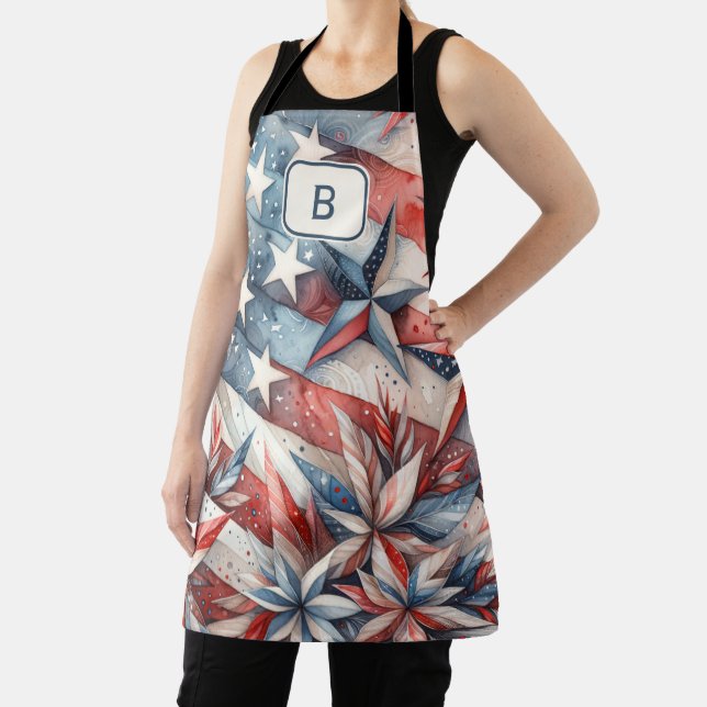Red White and Blue Monogram Apron (Insitu)