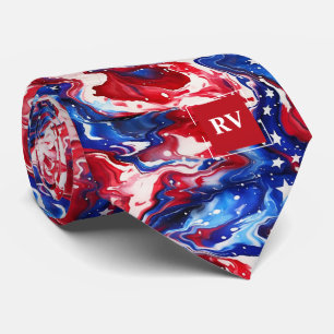 Red White and Blue Monogrammed Tie