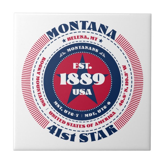Red, White, and Blue Montana Ceramic Tile (Front)