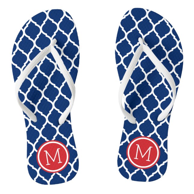 Red White and Blue Moroccan Quatrefoil Monogram Thongs (Footbed)