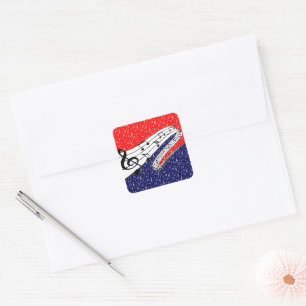 Red white and blue music theme square sticker