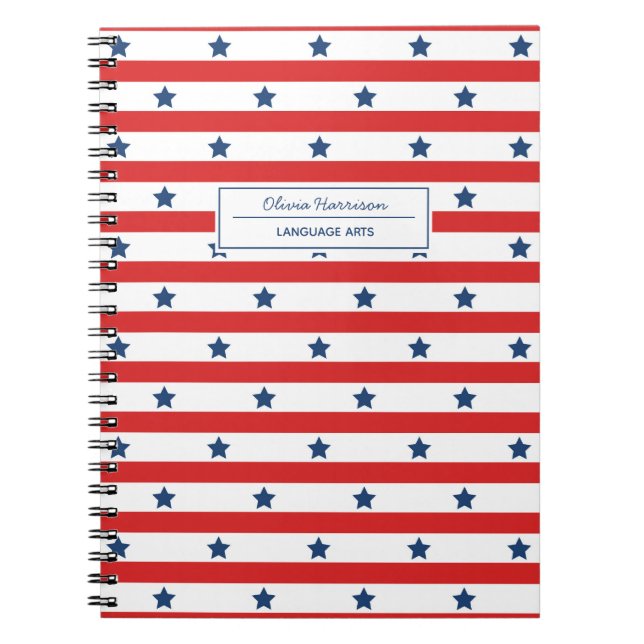 Red White and Blue Name and Subject Notebook (Front)