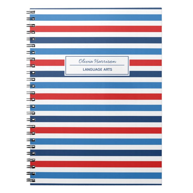 Red White and Blue Name and Subject Notebook (Front)