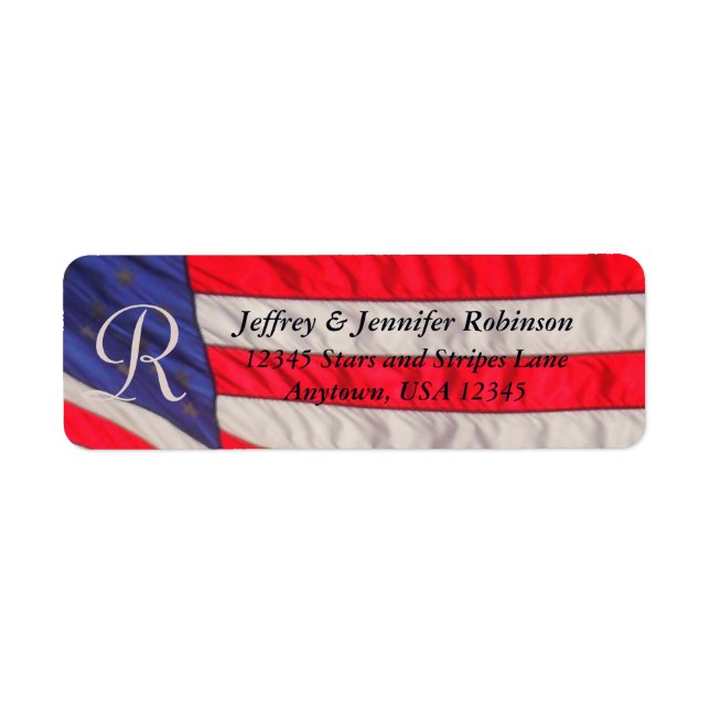 Red White and Blue Name Return Address Monogram Label (Front)