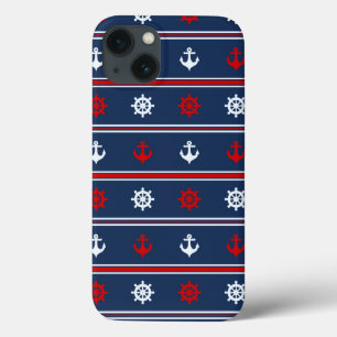 Red White And Blue Nautical Pattern iPhone 13 Case